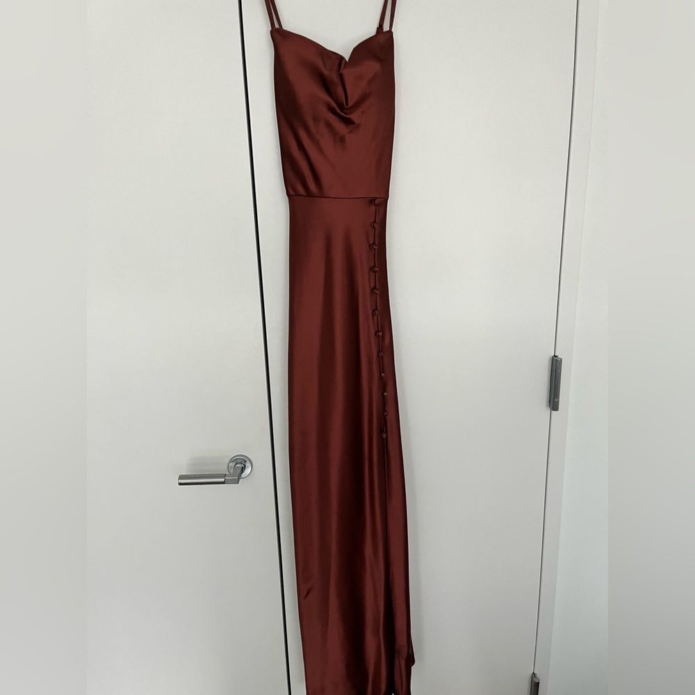 Burgundy satin bridesmaid dress